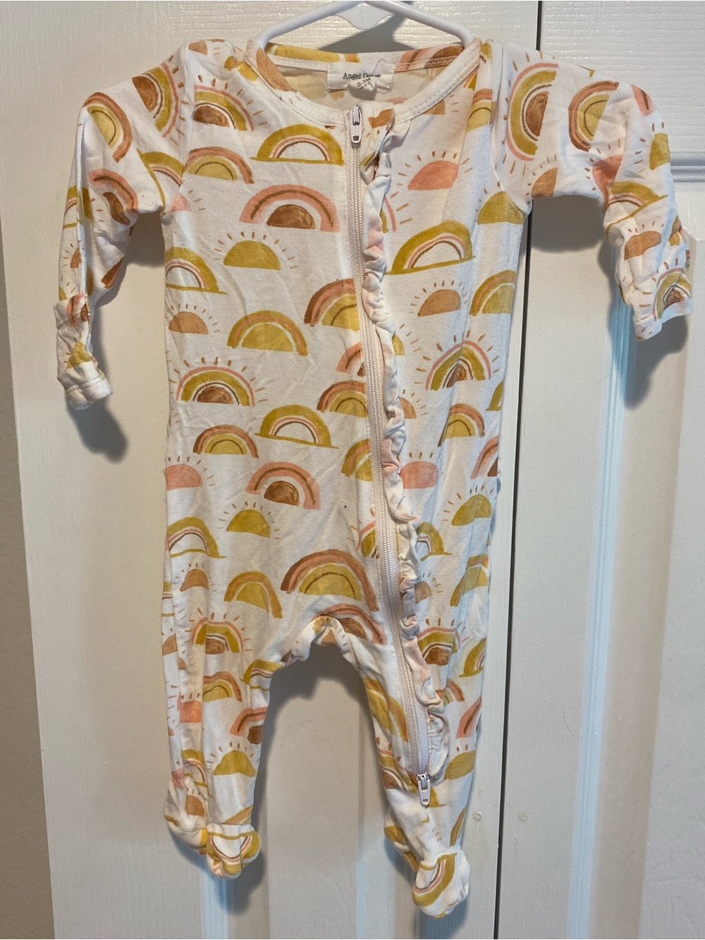 Angel Dear White Footed One-Piece with Yellow & Pink Rainbow Print